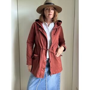 Vintage 90s Cotton Utility Jacket in Rust Size Sm Hooded Lucky Brand Workwear